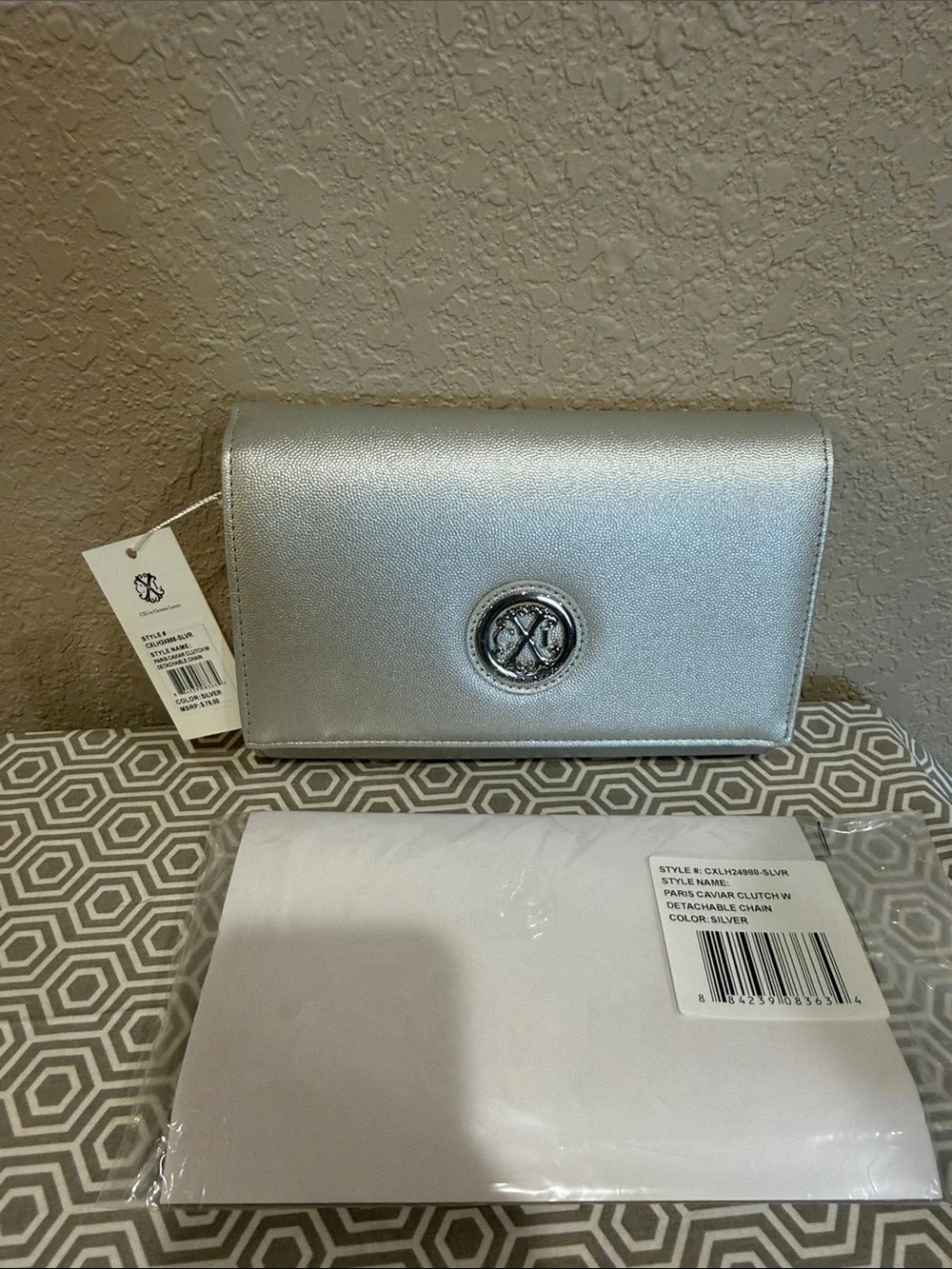 Christian Lacroix Metallic Silver Clutch with Emblem